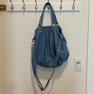 MJP blue tote/crossbody bag, genuine leather made in Italy.
